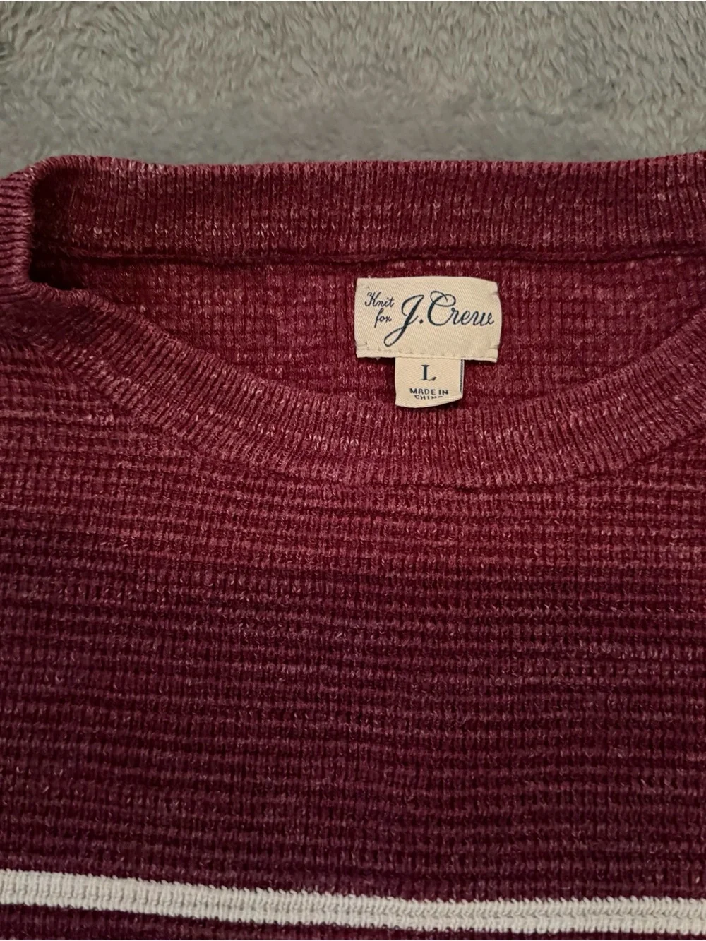 J. Crew Burgundy Crewneck Sweater with White Chest Stripes